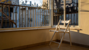Apartment balcony in a city for electric grilling