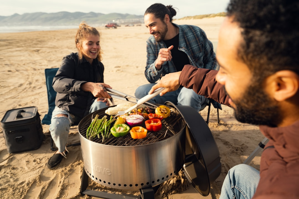 Portable grill used for outdoor camping and travel
