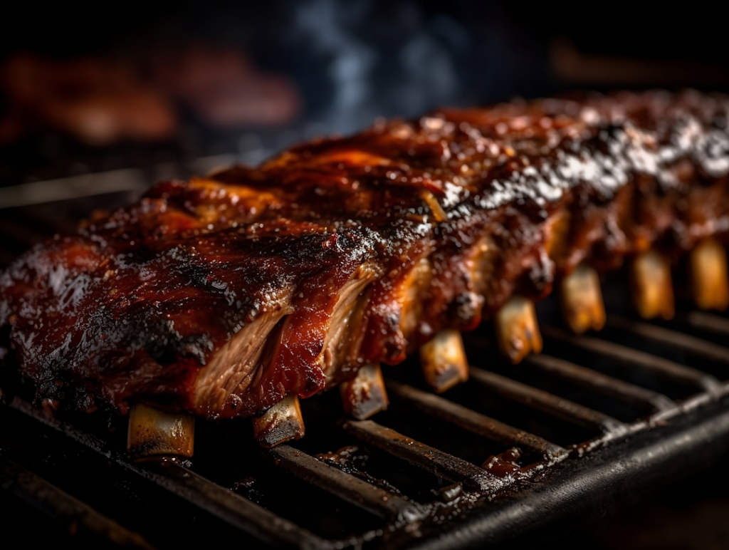 Barbecue ribs cooking on a smoker rack for comparing smoker capacity